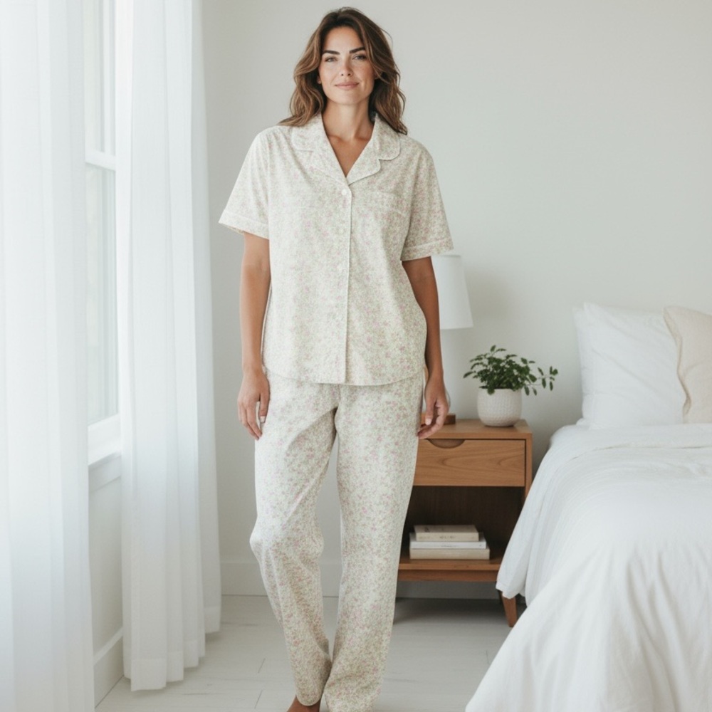 Lord & Taylor Cream Floral Pajama Set